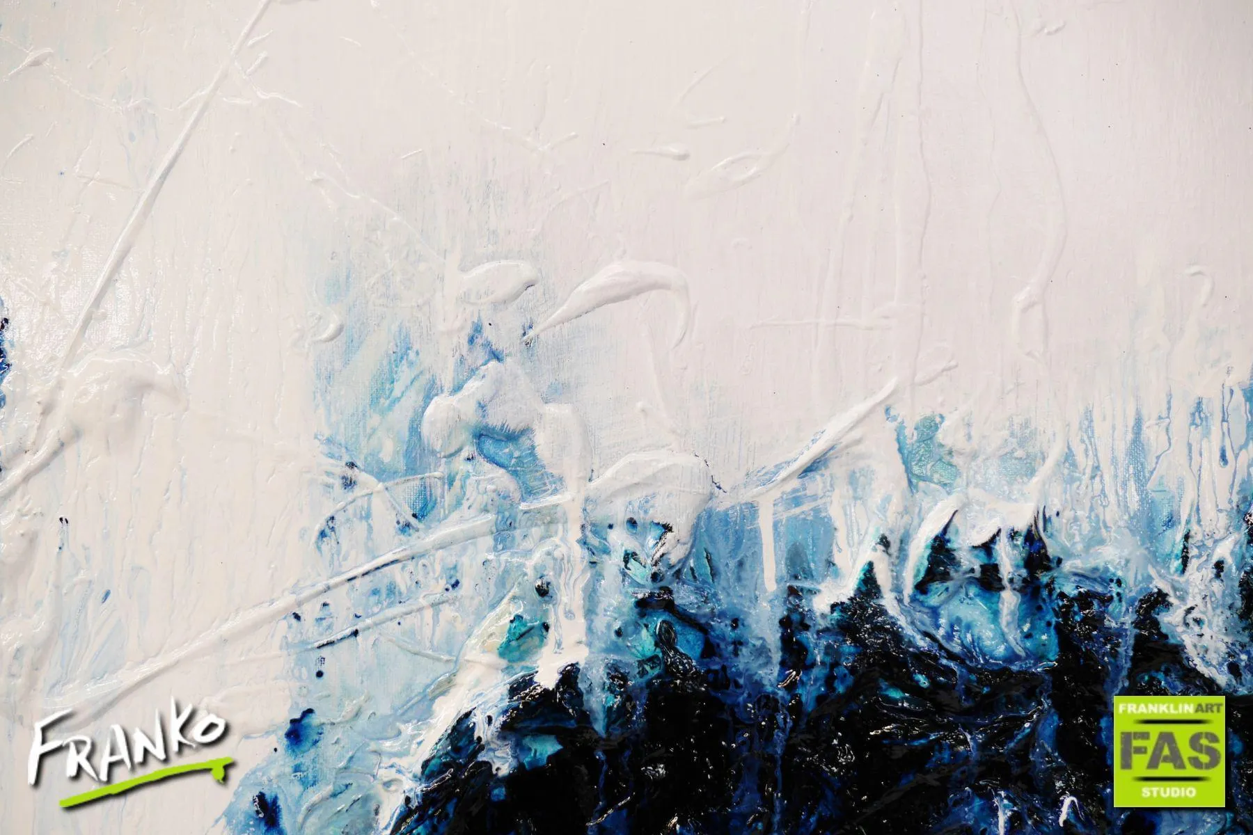 Blue Monty 160cm x 100cm Blue White Textured Abstract Painting