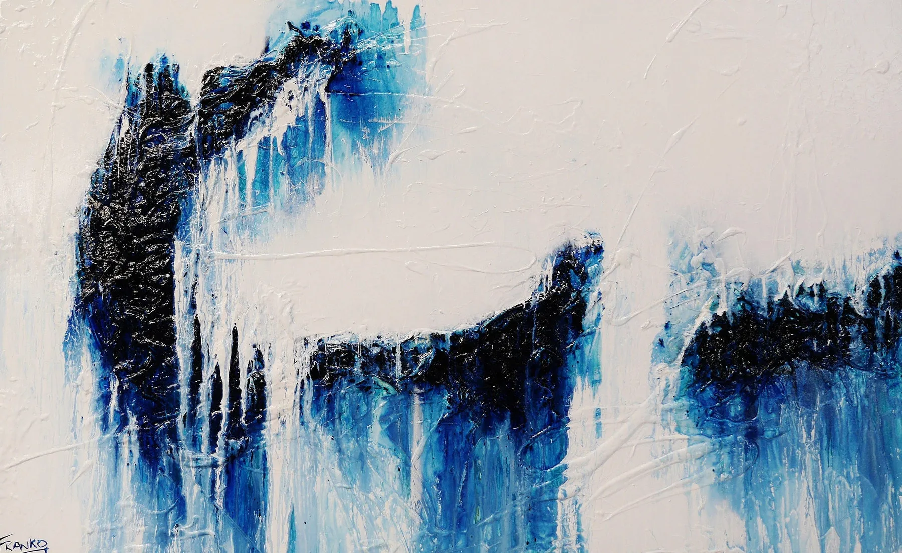 Blue Monty 160cm x 100cm Blue White Textured Abstract Painting