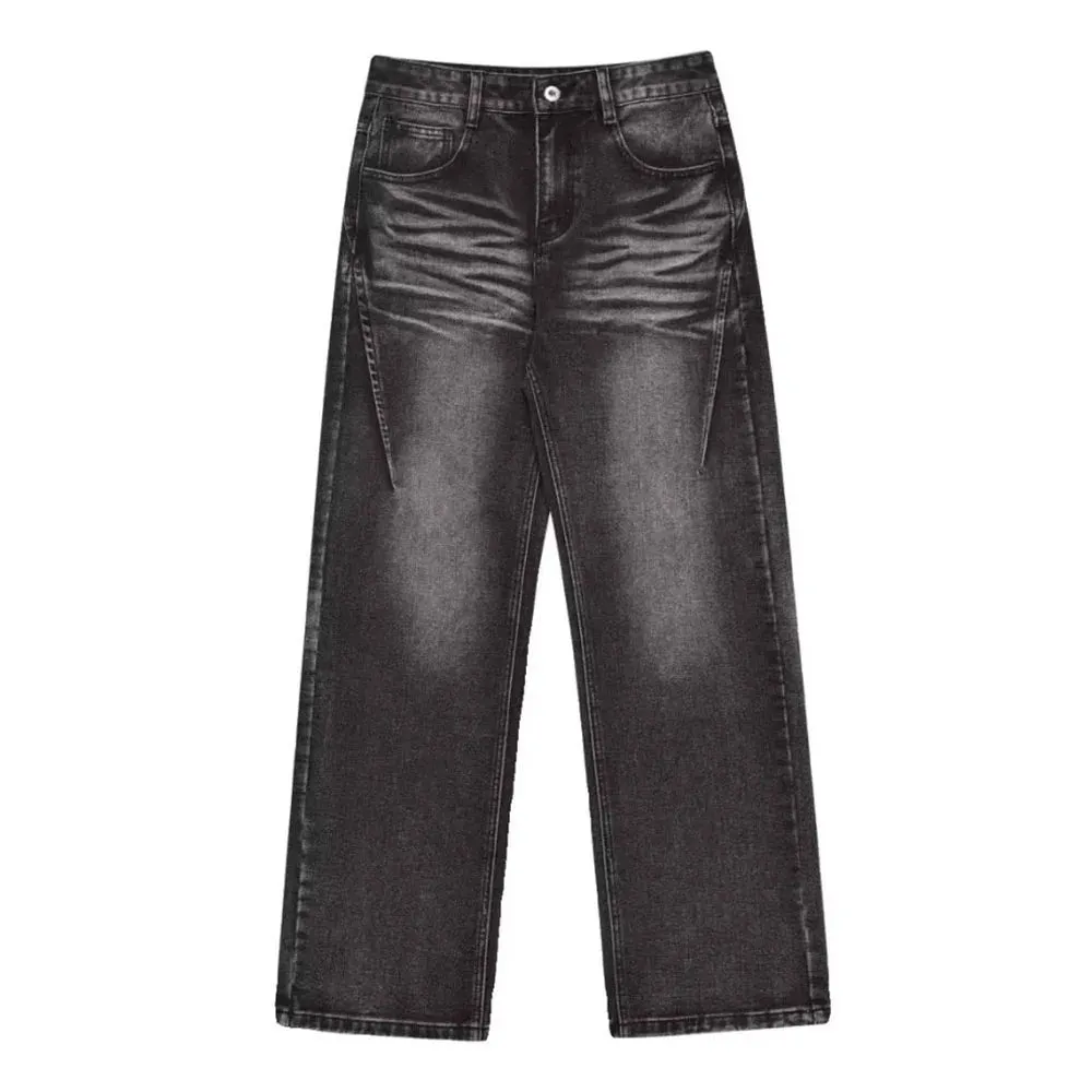 Bonsir American Street Retro Striped Jeans Men 2024 New Fashion All-Match Straight Loose Wide-Leg Pants Casual Loose Mopping Trousers