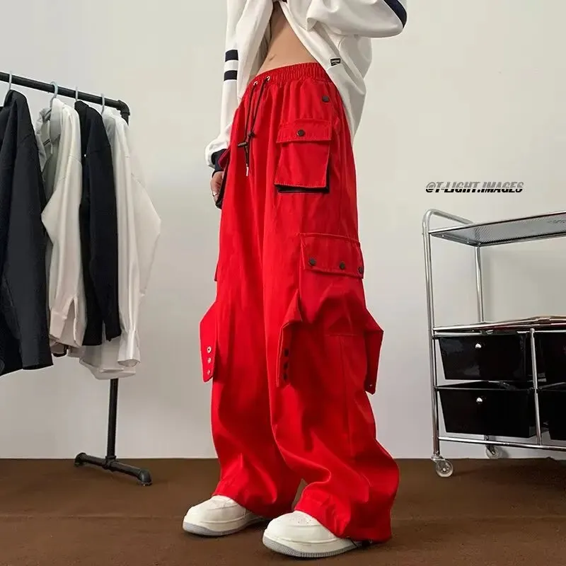 Bonsir American Style High Streetwear Multi Pocket Men Cargo Pants New Trendy Loose Straight Sweatpants