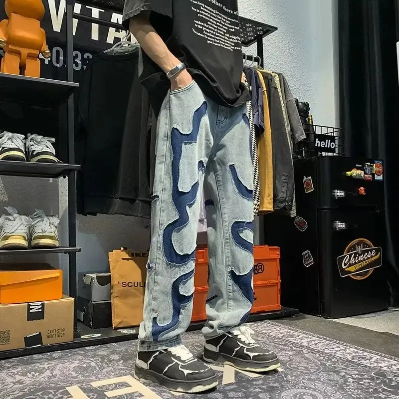 Bonsir Japanese Streetwear Embroidery Men Jeans Pants Cargo Vintage Harajuku Men's Denim Trousers