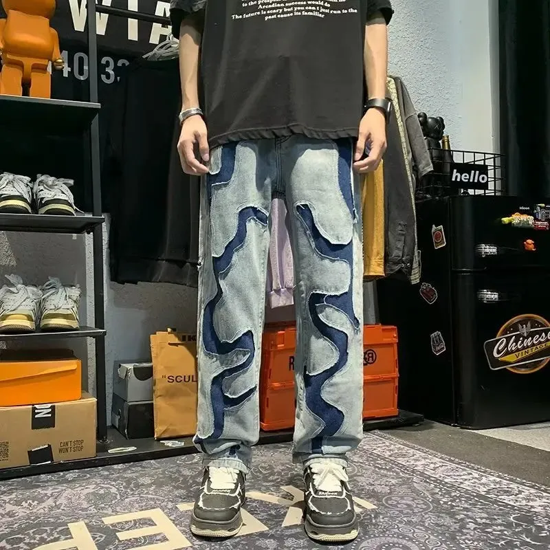Bonsir Japanese Streetwear Embroidery Men Jeans Pants Cargo Vintage Harajuku Men's Denim Trousers