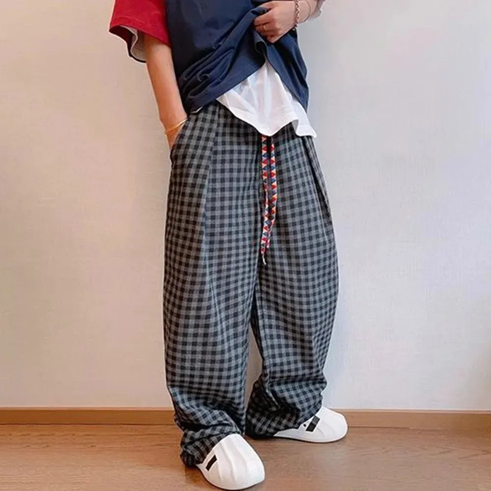 Bonsir Men Y2k Black Gray Contrast Plaid Casual Pants Daily Streetwear Casual Personality Versatile Comfortable Straight Pants Men 2024