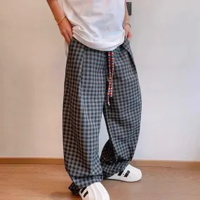 Bonsir Men Y2k Black Gray Contrast Plaid Casual Pants Daily Streetwear Casual Personality Versatile Comfortable Straight Pants Men 2024