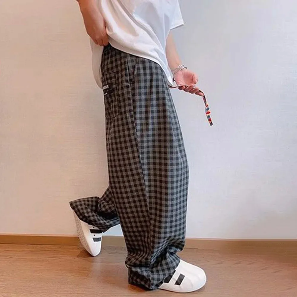 Bonsir Men Y2k Black Gray Contrast Plaid Casual Pants Daily Streetwear Casual Personality Versatile Comfortable Straight Pants Men 2024
