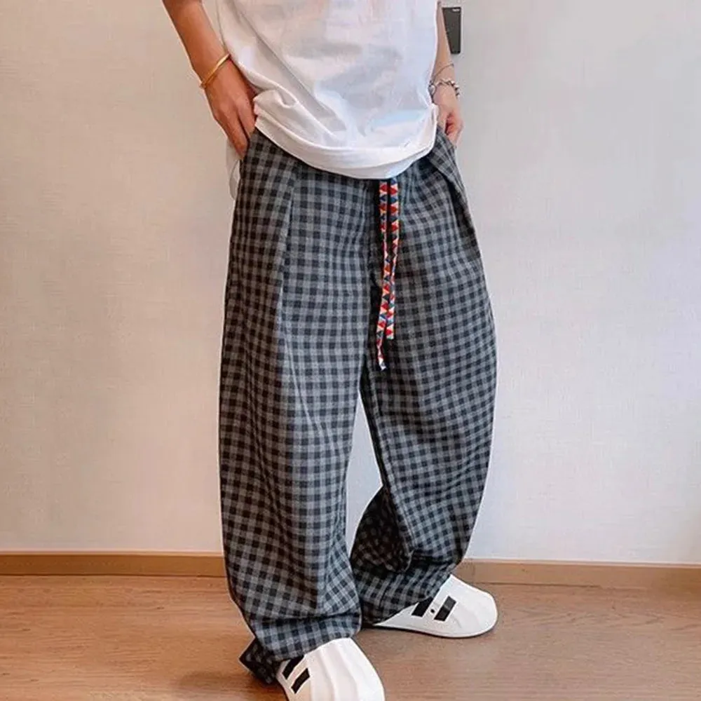 Bonsir Men Y2k Black Gray Contrast Plaid Casual Pants Daily Streetwear Casual Personality Versatile Comfortable Straight Pants Men 2024