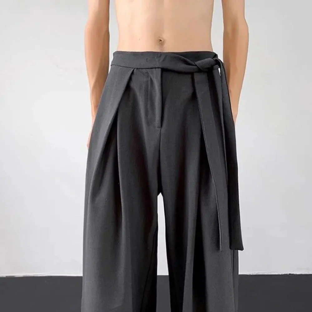 Bonsir Mens Y2k Japanese Belt Casual Trousers Streetwear Daily Niche Personality Versatile Comfortable Straight Pants Men 2024 New