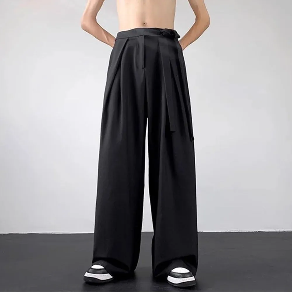 Bonsir Mens Y2k Japanese Belt Casual Trousers Streetwear Daily Niche Personality Versatile Comfortable Straight Pants Men 2024 New