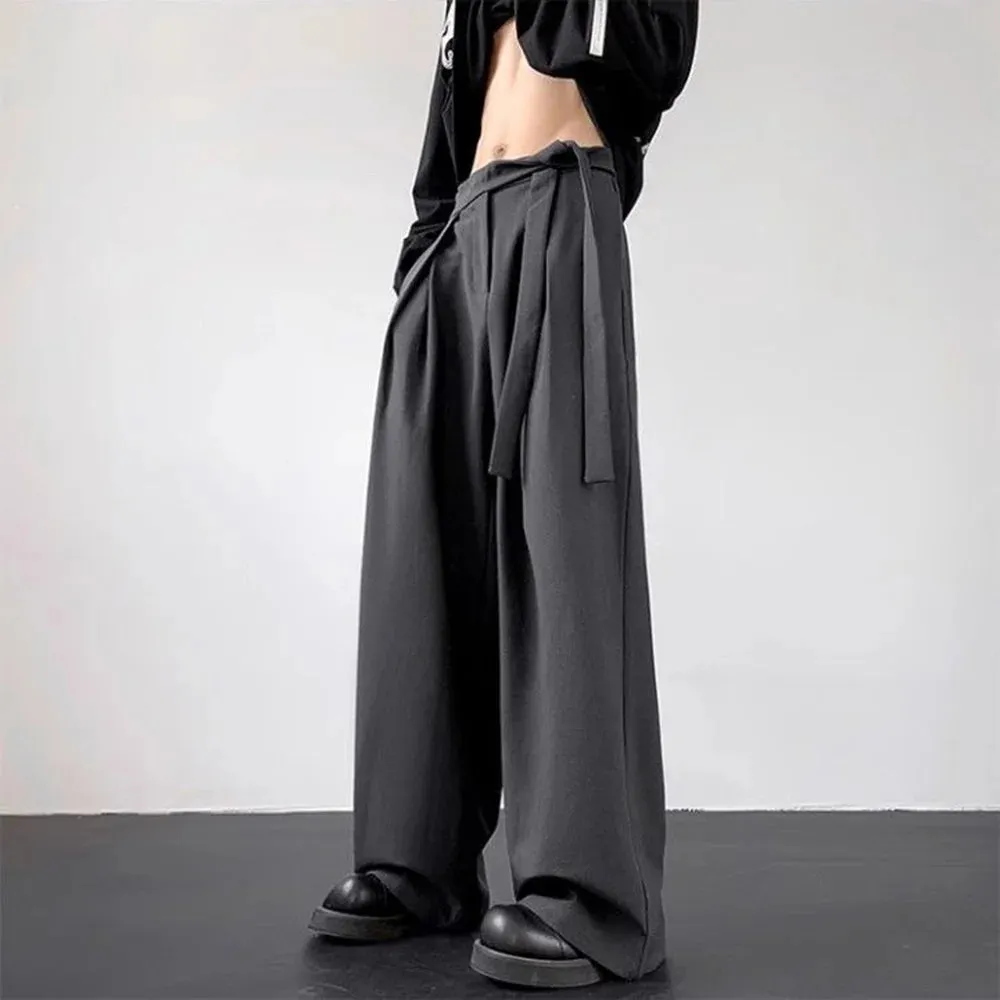 Bonsir Mens Y2k Japanese Belt Casual Trousers Streetwear Daily Niche Personality Versatile Comfortable Straight Pants Men 2024 New