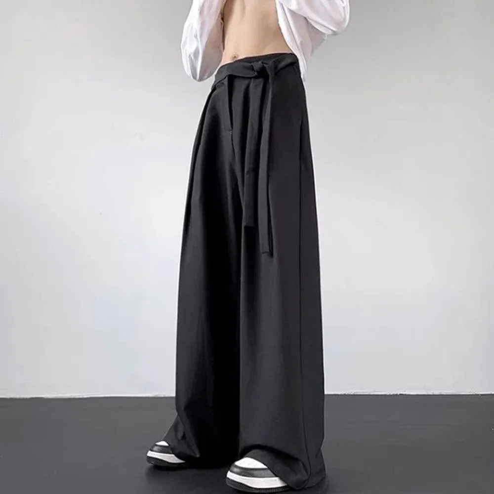 Bonsir Mens Y2k Japanese Belt Casual Trousers Streetwear Daily Niche Personality Versatile Comfortable Straight Pants Men 2024 New