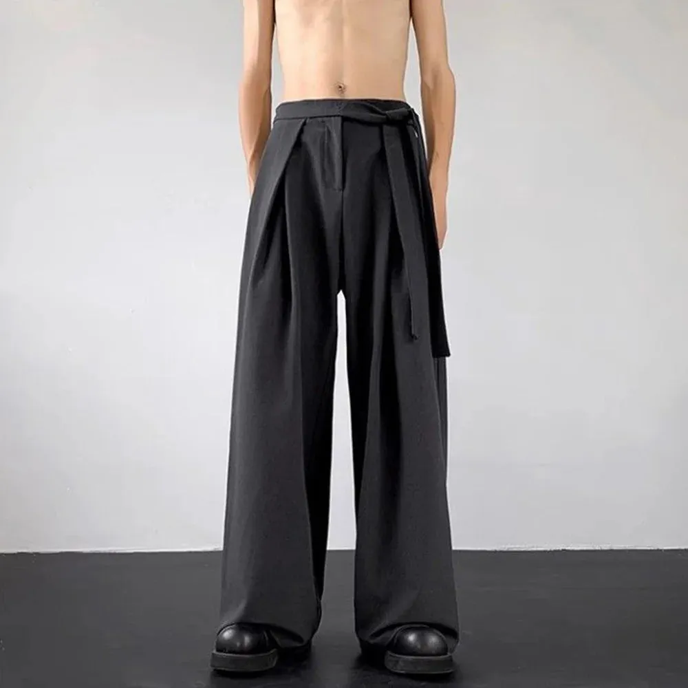 Bonsir Mens Y2k Japanese Belt Casual Trousers Streetwear Daily Niche Personality Versatile Comfortable Straight Pants Men 2024 New