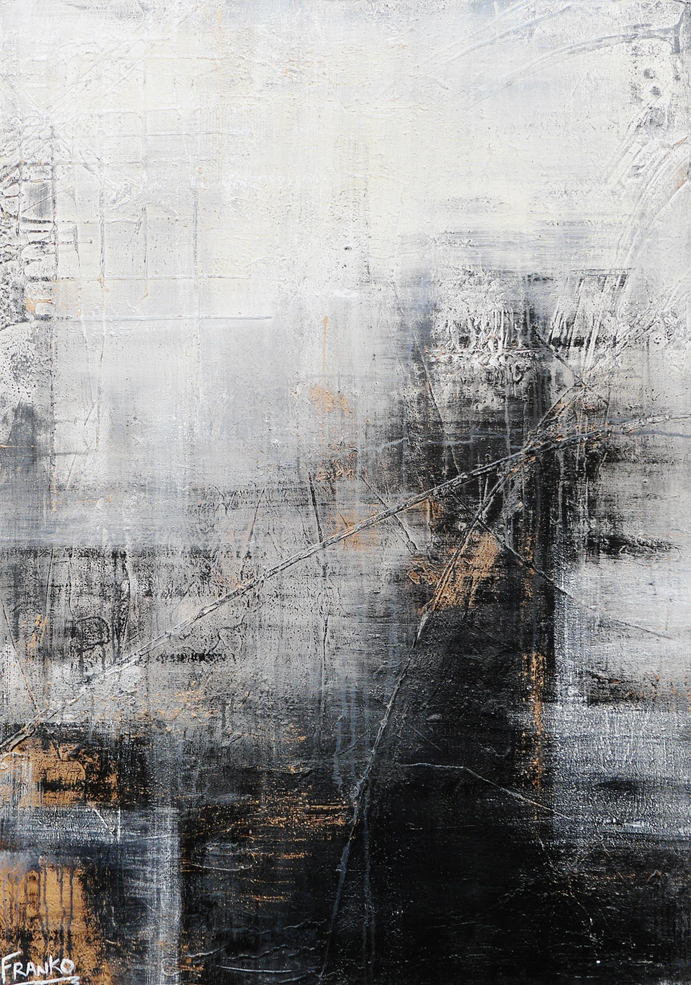 Bronze Age 140cm x 100cm Grey Black Abstract Painting (SOLD)