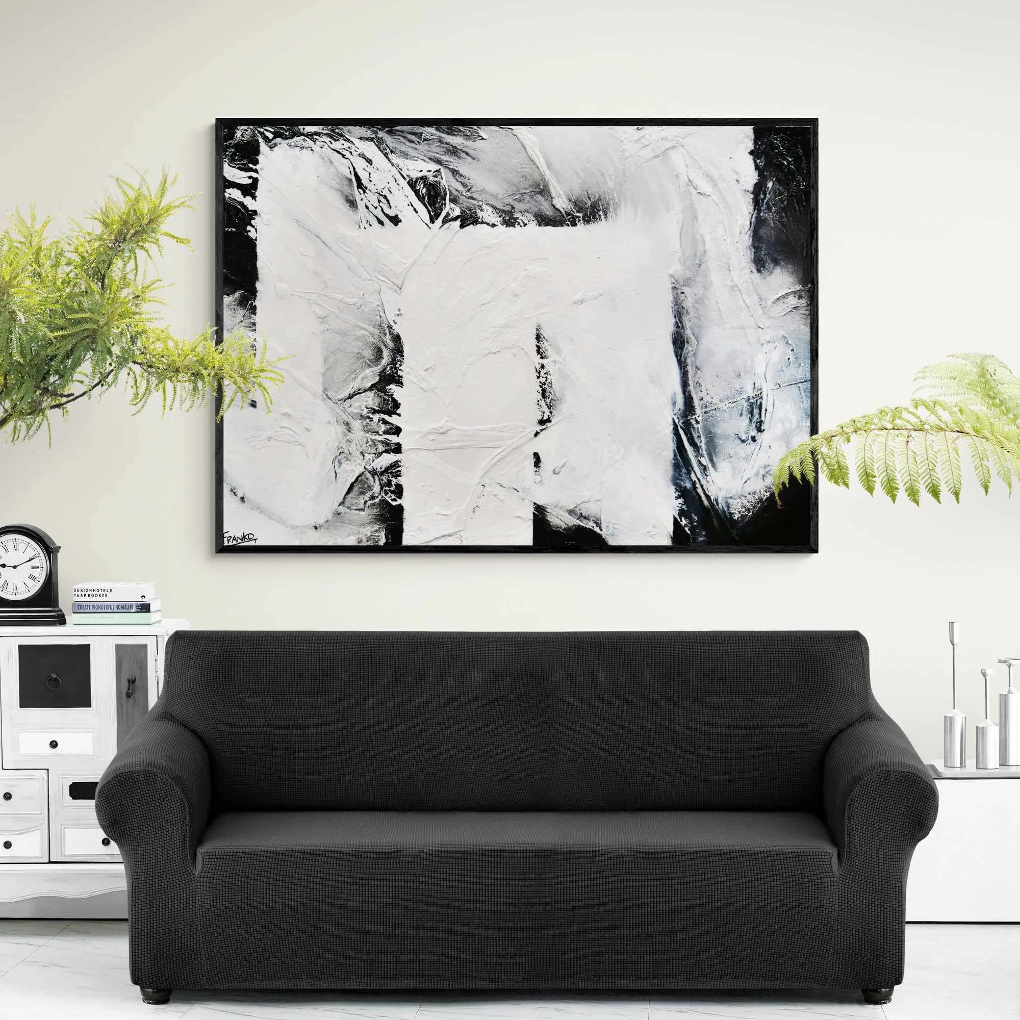 Carbon Fibre 140cm x 100cm Black White Textured Abstract Painting (SOLD)