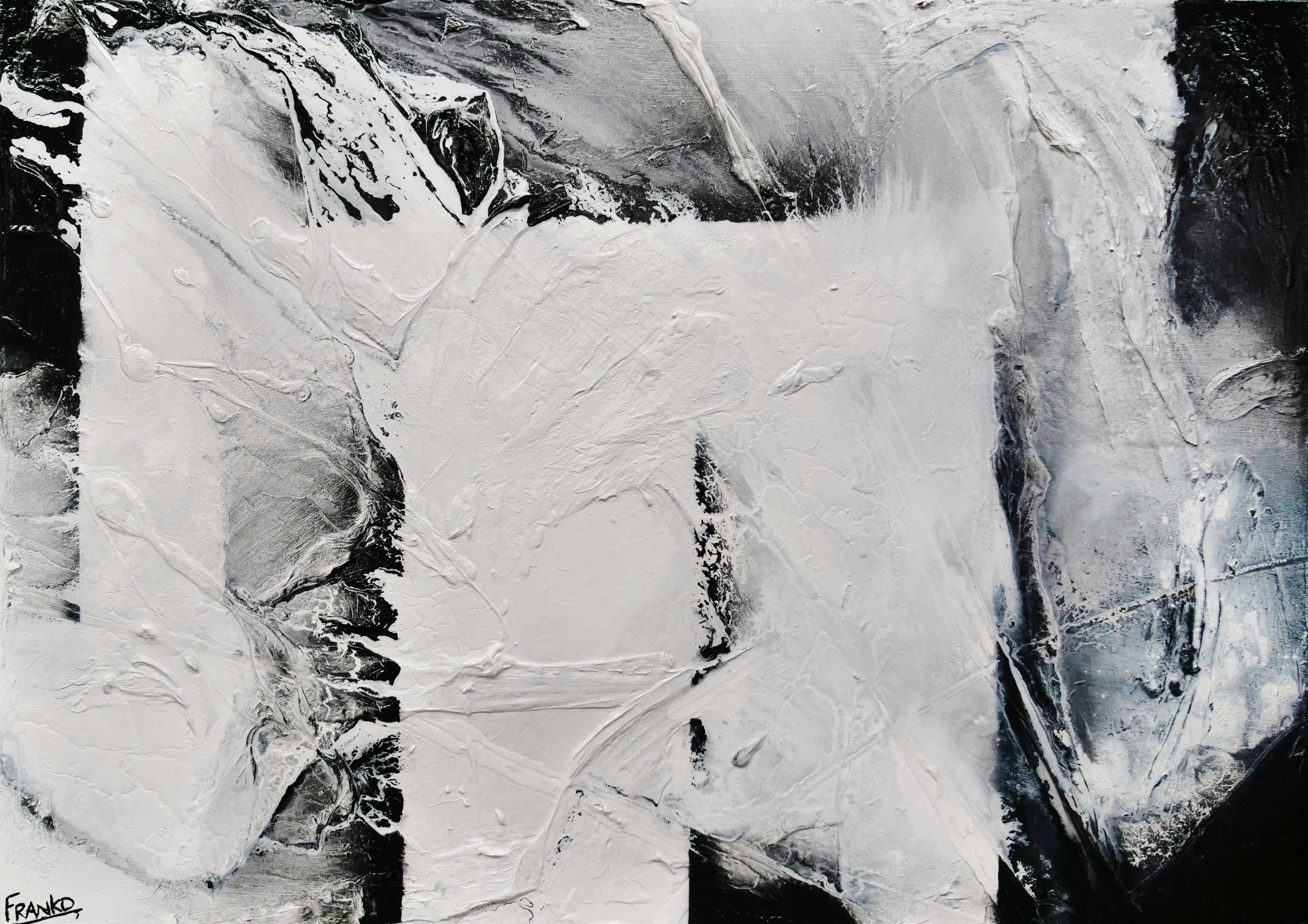 Carbon Fibre 140cm x 100cm Black White Textured Abstract Painting (SOLD)