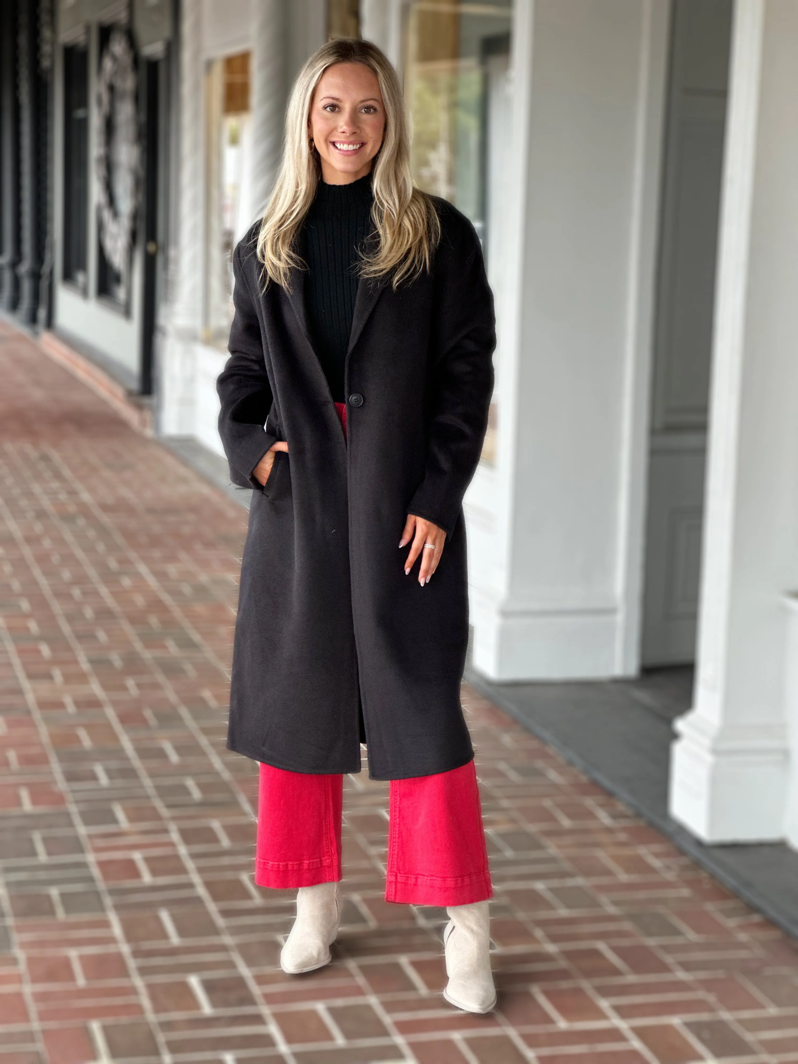 Charlie B Double Face Long Coat in Black