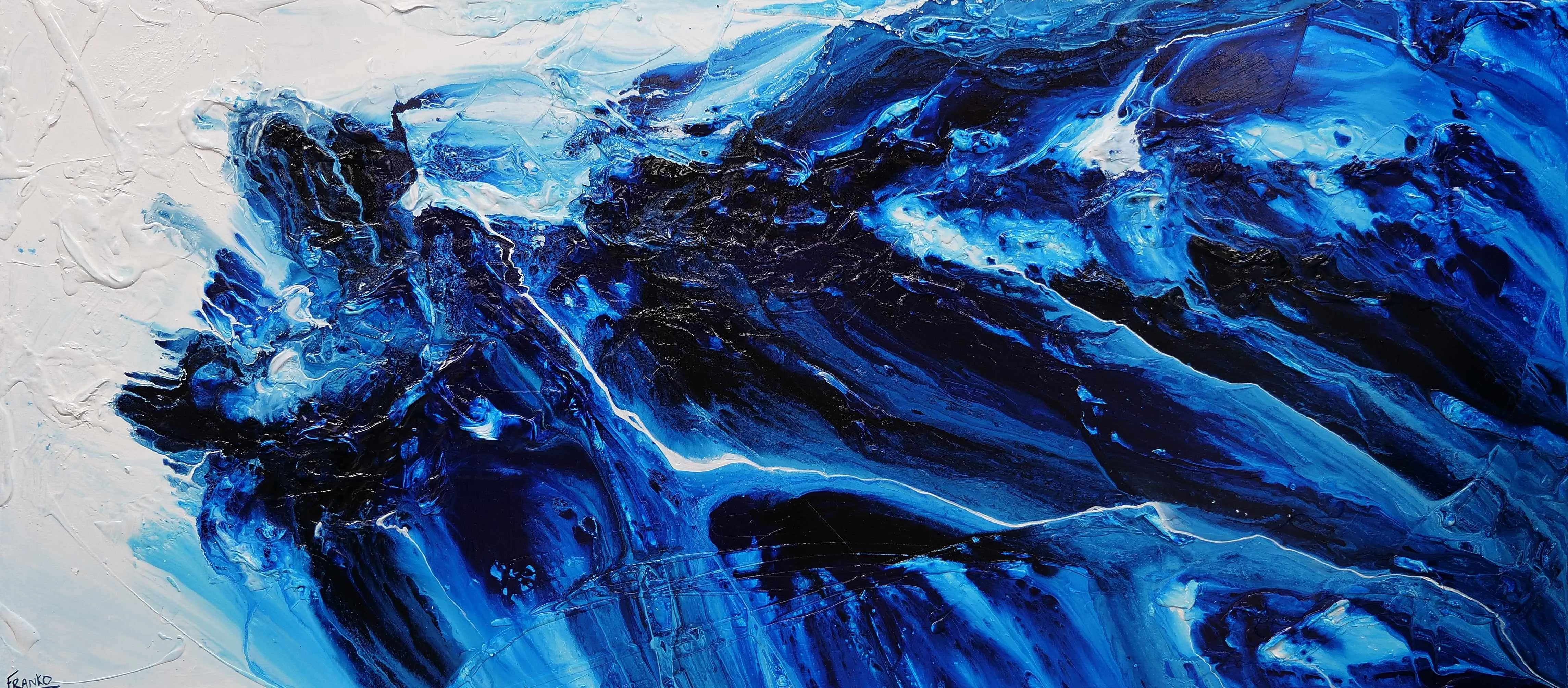 Coastal Existence 270cm x 120cm Blue White Textured Abstract Painting (SOLD)