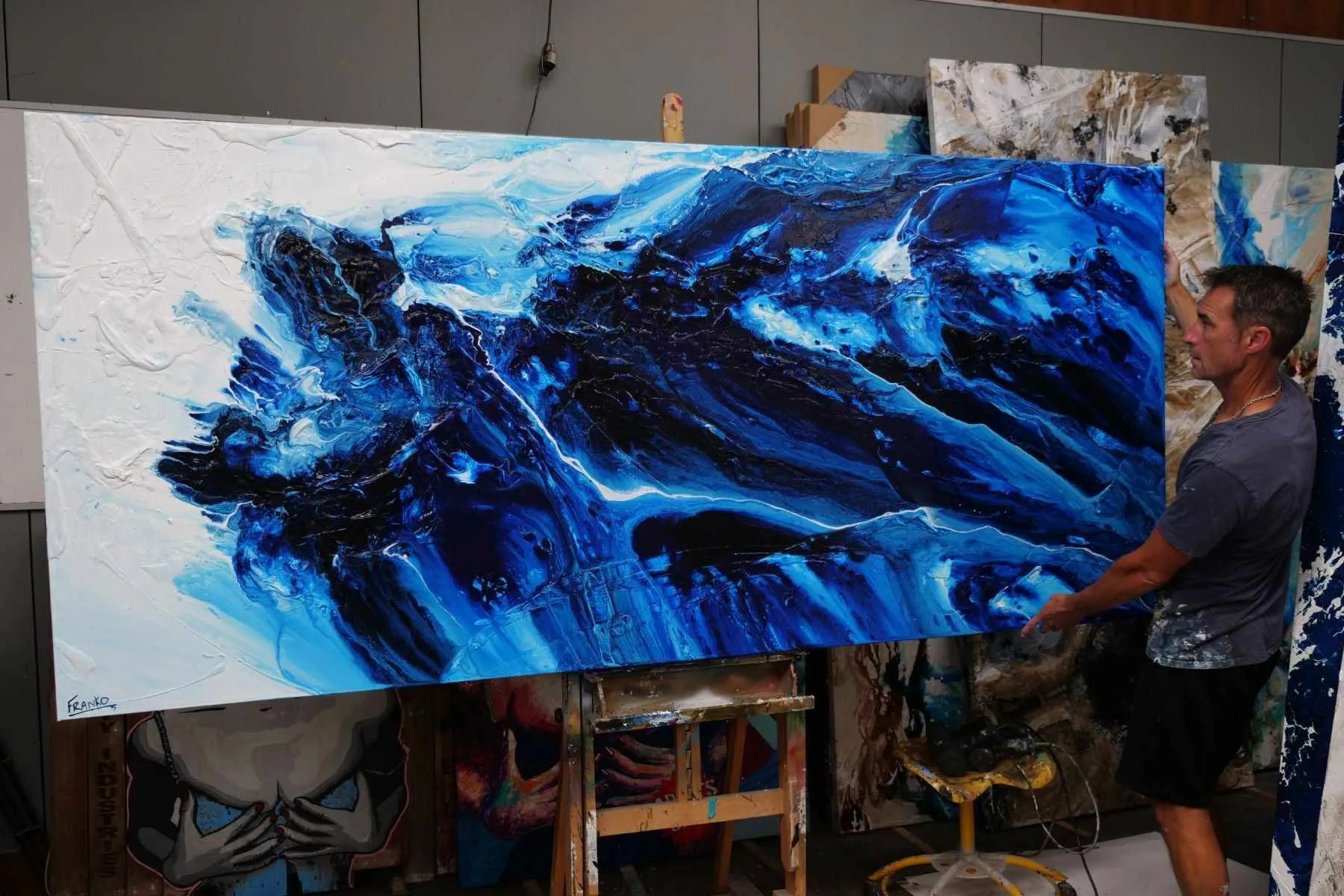 Coastal Existence 270cm x 120cm Blue White Textured Abstract Painting (SOLD)