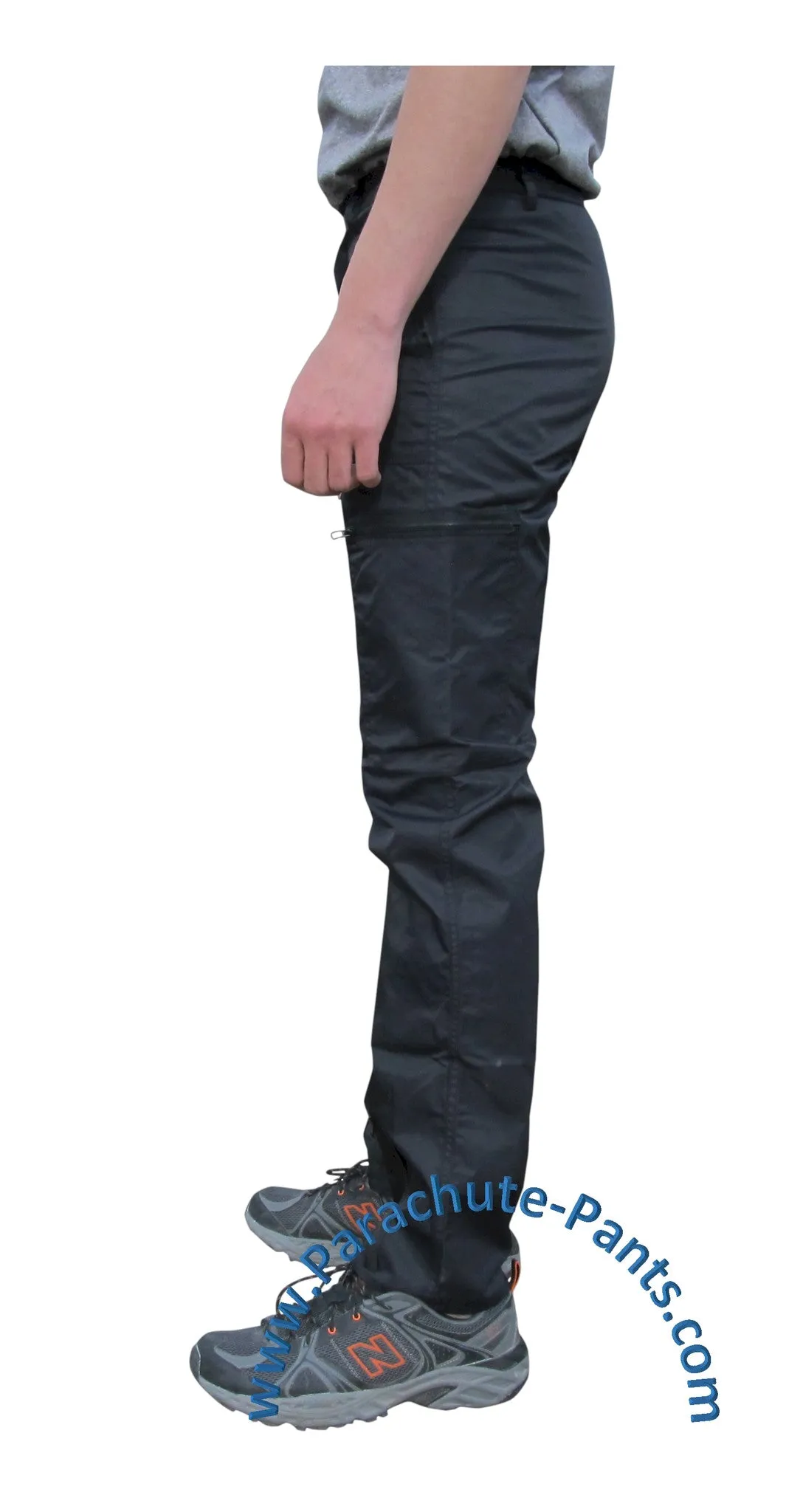 Countdown Black Classic Nylon Parachute Pants with Black Zippers