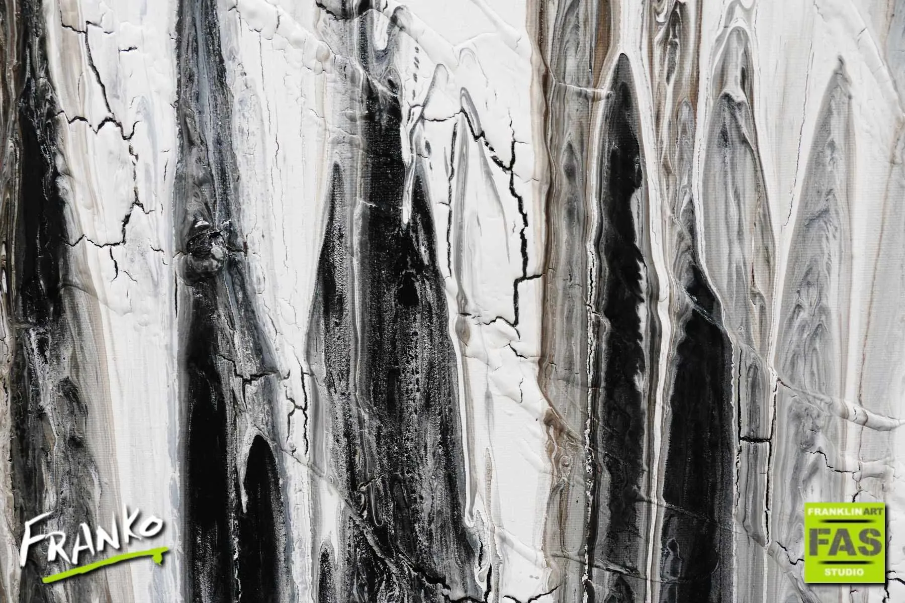 Decayed Moments 75cm x 100cm White Black Abstract Painting (SOLD)