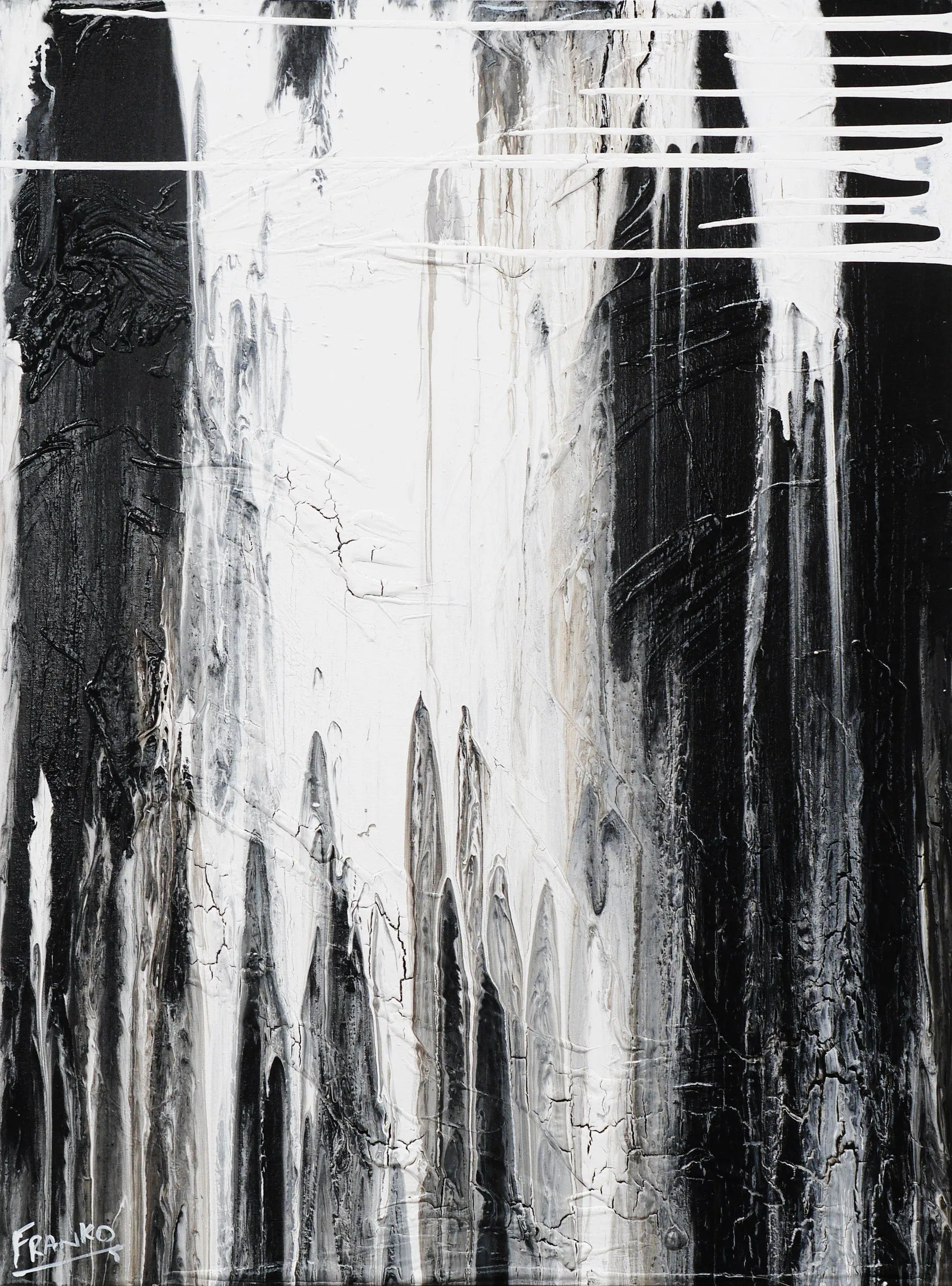 Decayed Moments 75cm x 100cm White Black Abstract Painting (SOLD)