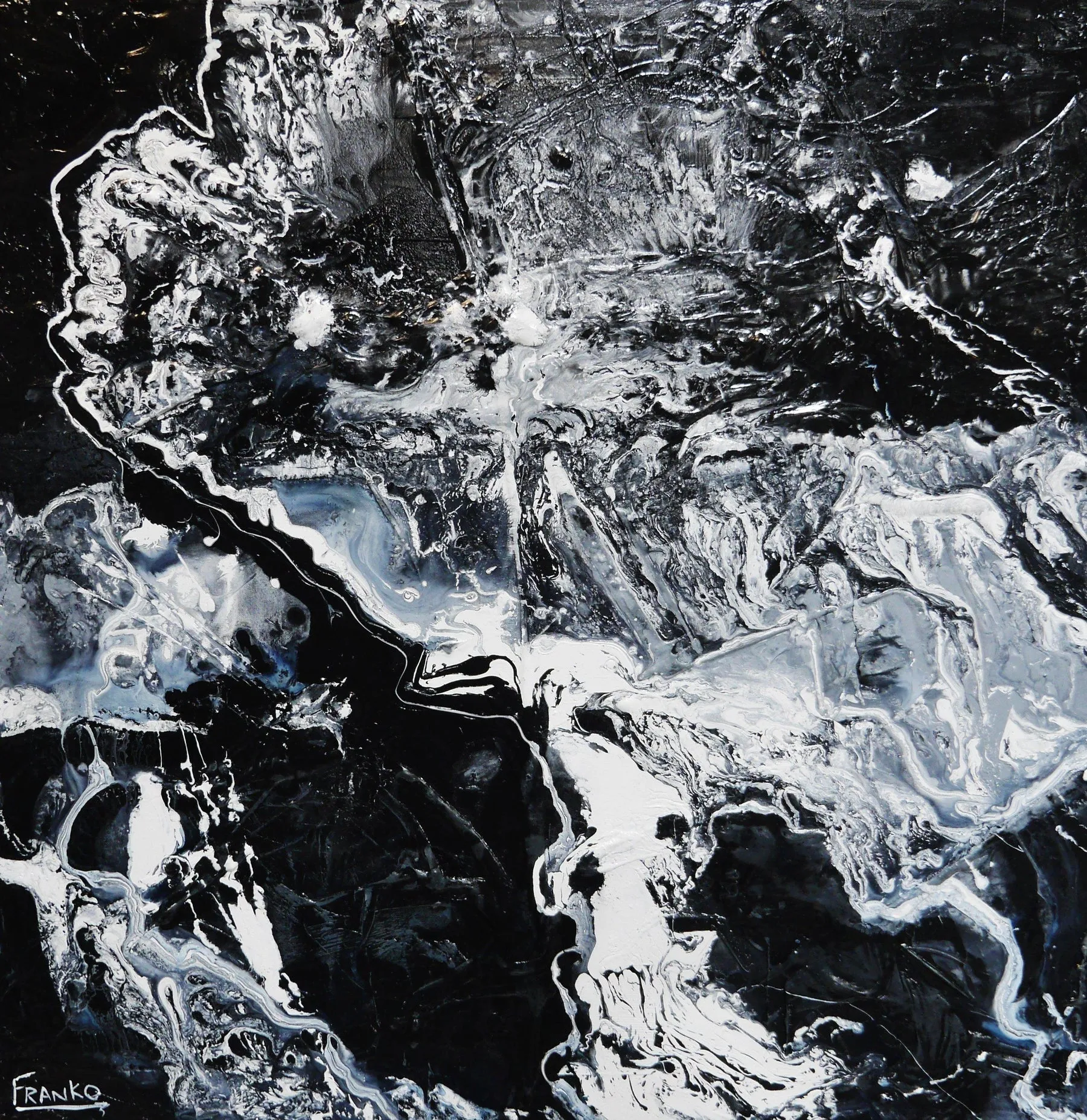 Designer Tango 100cm x 100cm White Black Textured Abstract Painting (SOLD)