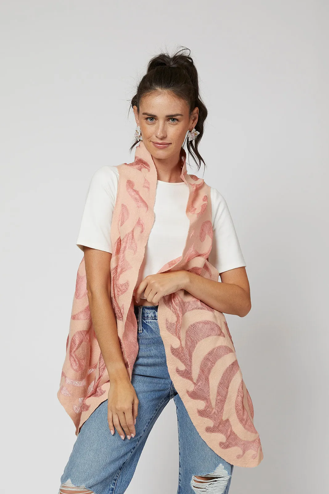 Felted Wool Duster Vest from Kyrgyzstan - Blush Pink