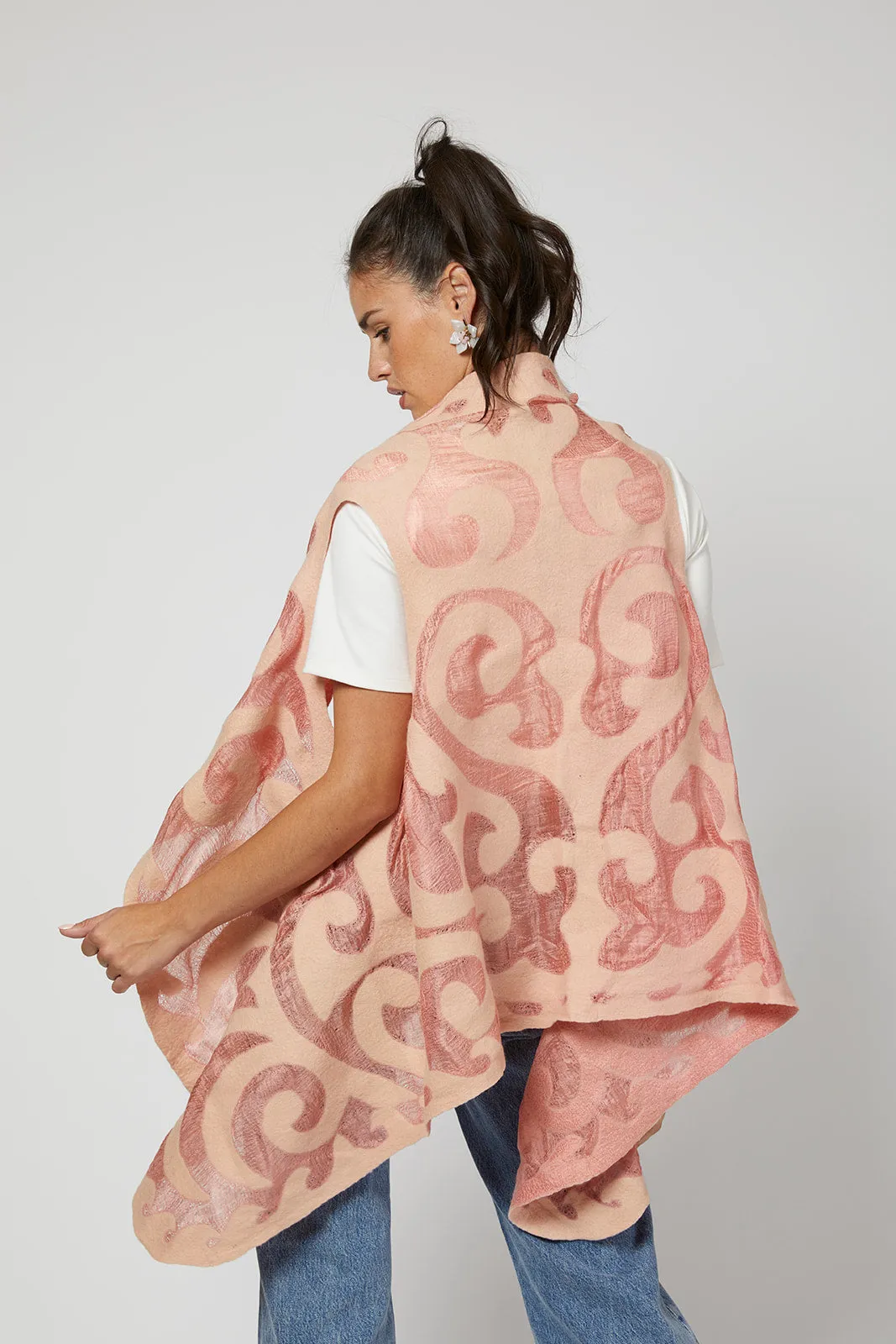 Felted Wool Duster Vest from Kyrgyzstan - Blush Pink