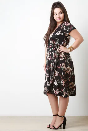 Floral Surplice Wrap Front Dress