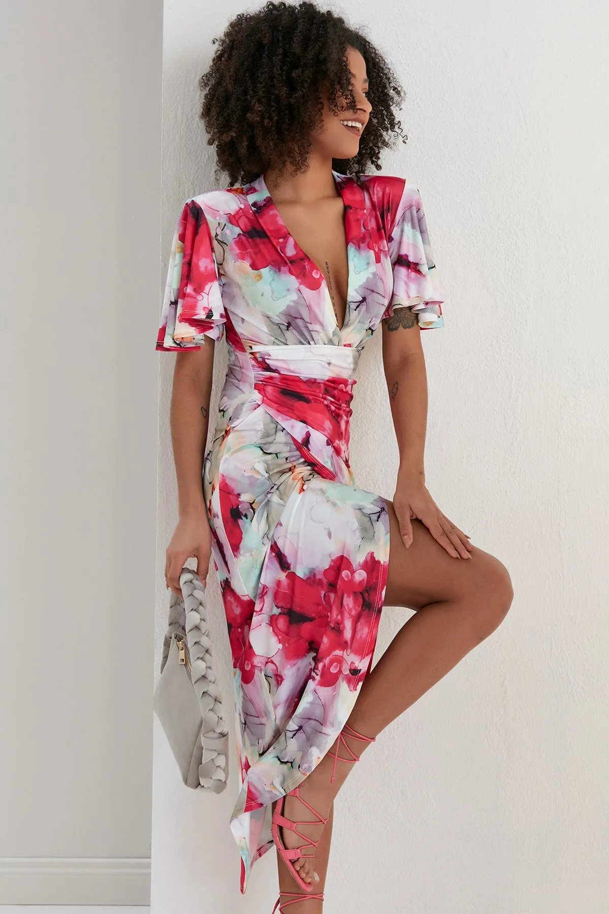 Forever Angel Sleeve Dress in Passion Flower print
