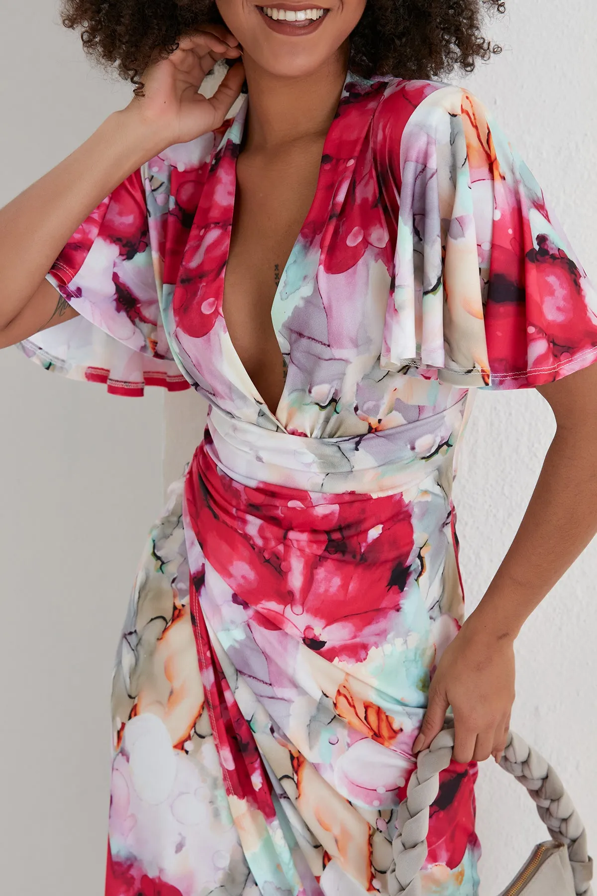 Forever Angel Sleeve Dress in Passion Flower print
