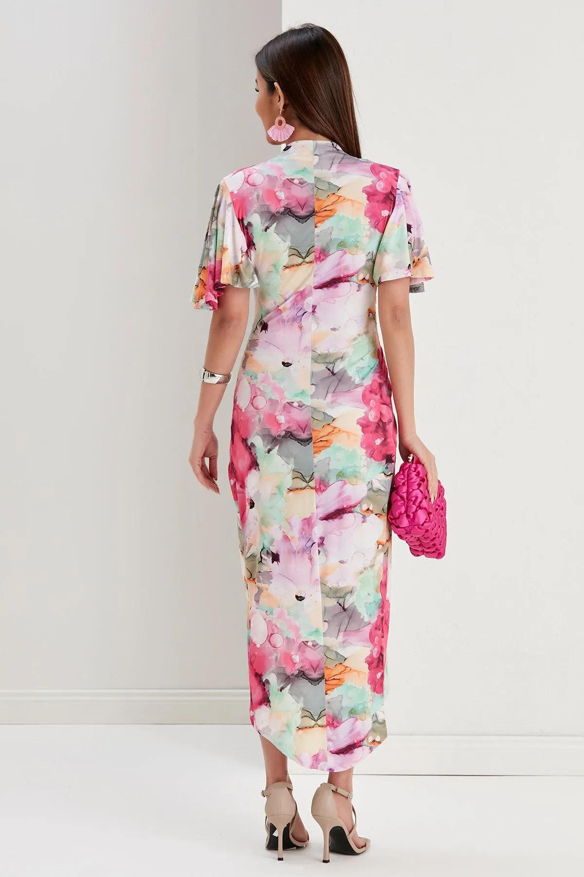 Forever Angel Sleeve Dress in Passion Flower print