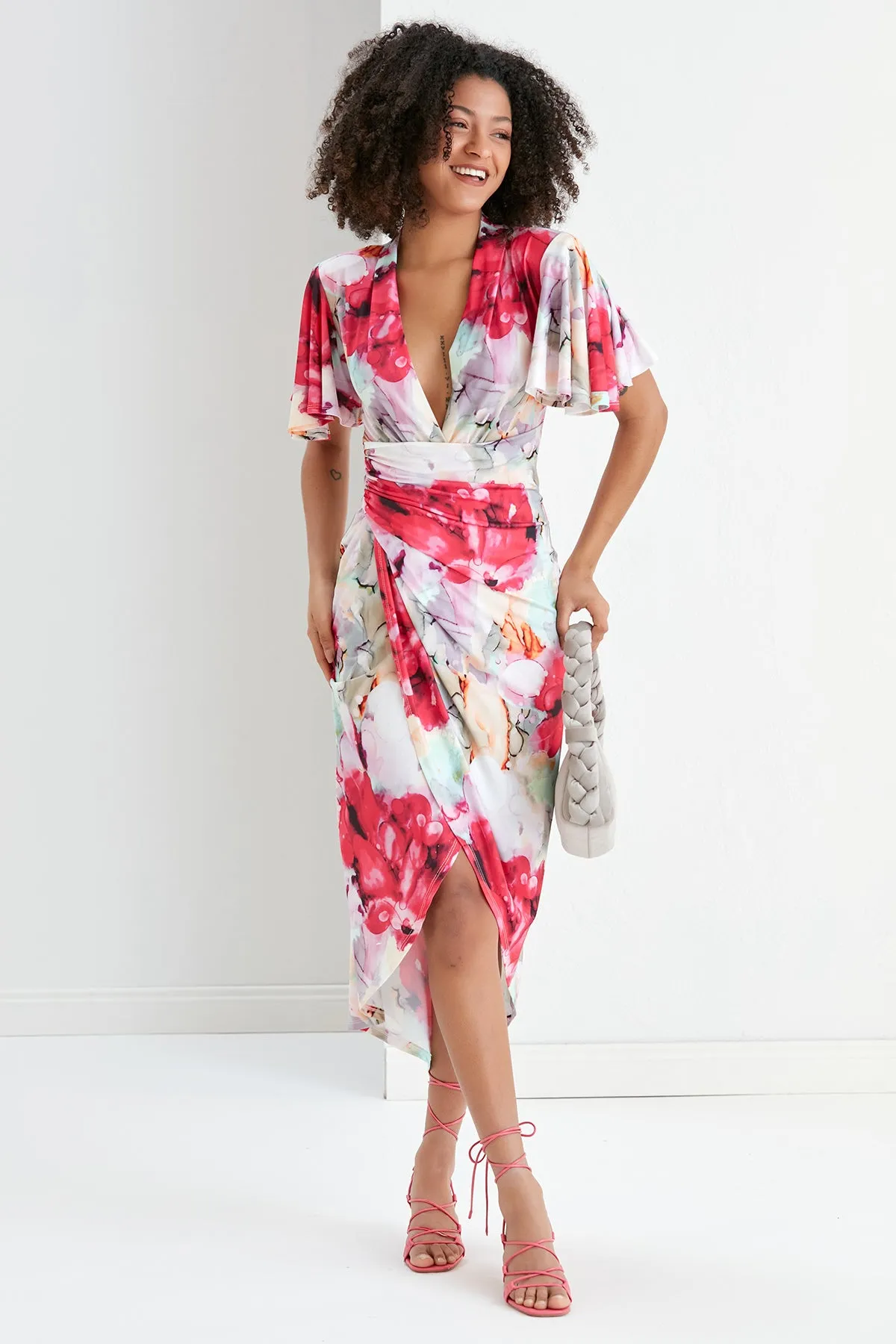 Forever Angel Sleeve Dress in Passion Flower print