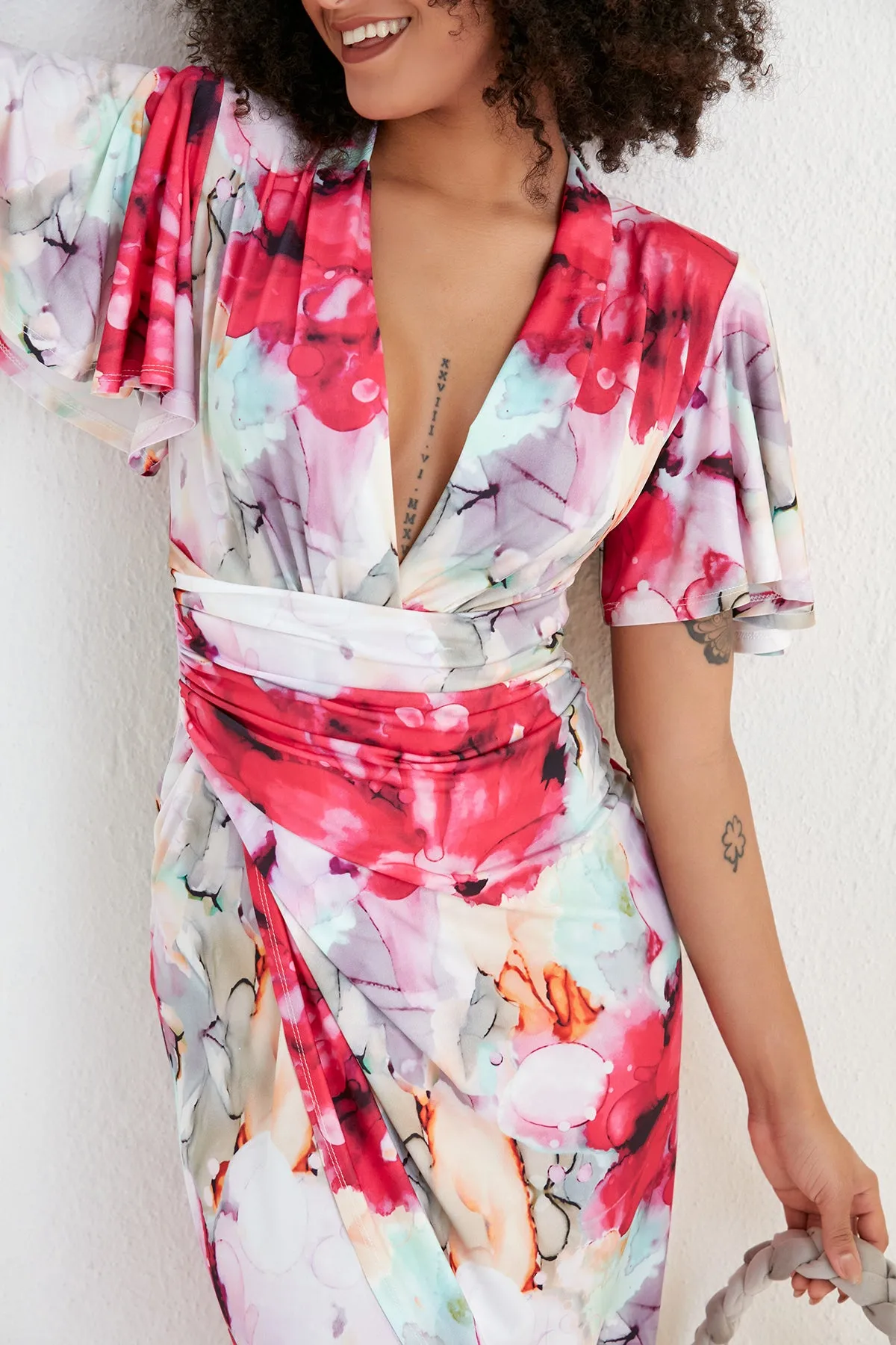 Forever Angel Sleeve Dress in Passion Flower print