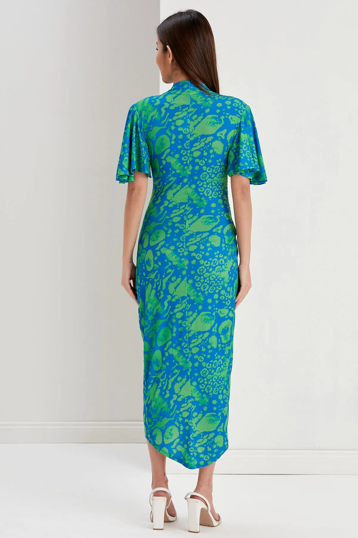 Forever Angel Sleeve Dress in Tropical Green print