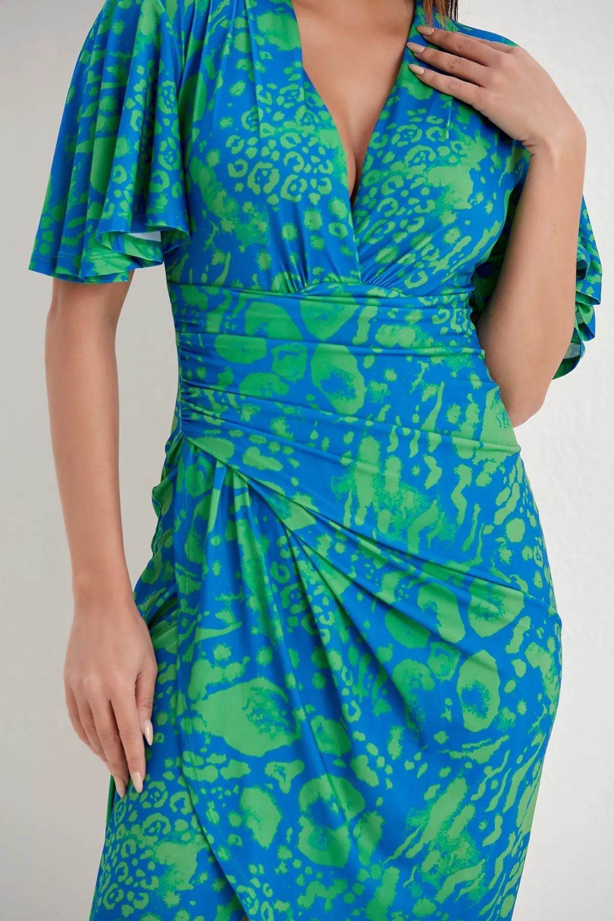 Forever Angel Sleeve Dress in Tropical Green print