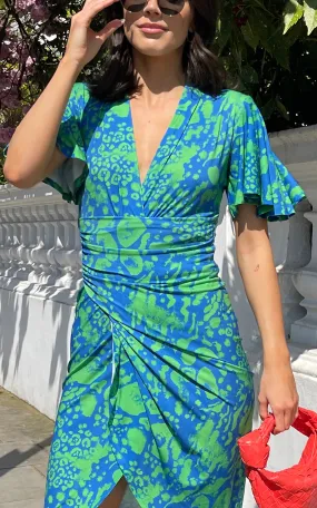 Forever Angel Sleeve Dress in Tropical Green print