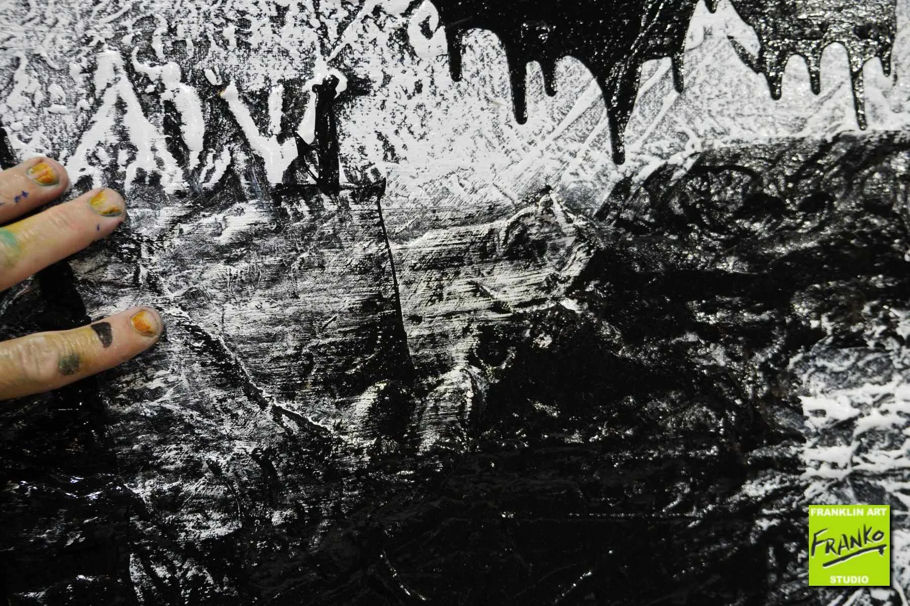 Geometric Swagger 160cm x 60cm Black White Textured Abstract Painting (SOLD)
