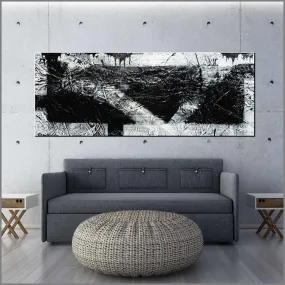 Geometric Swagger 160cm x 60cm Black White Textured Abstract Painting (SOLD)