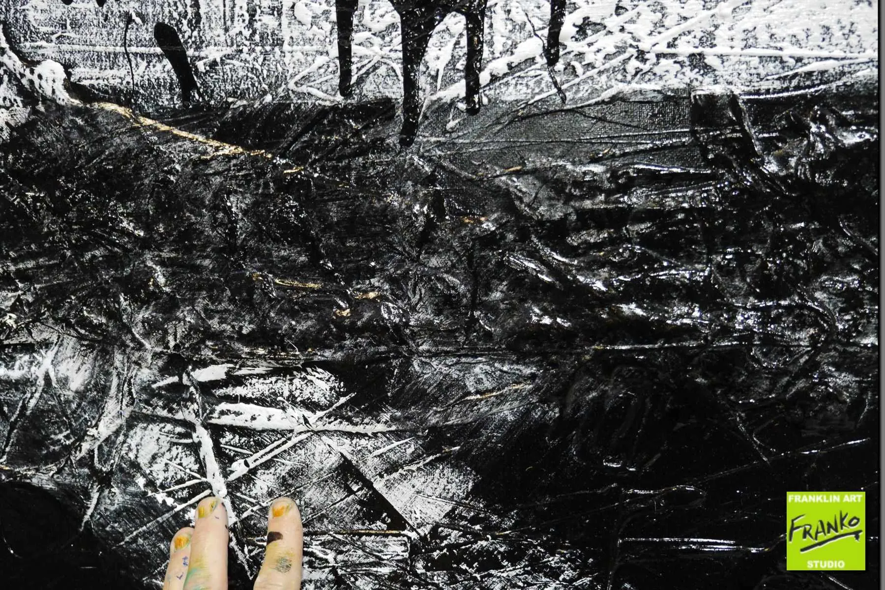 Geometric Swagger 160cm x 60cm Black White Textured Abstract Painting (SOLD)