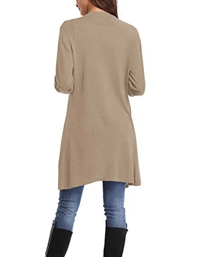 Gilet Long Femme Cardigan Asymetrique Laine Drapé Veste Longue Femme Manches Longues Ouvert avec Poches Tailleur Longue Outwear Gilet Irregulier Femme, Abricot, XL