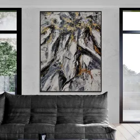 Glitz and Glamour 140cm x 180cm Black Gold White Textured Abstract Painting (SOLD)