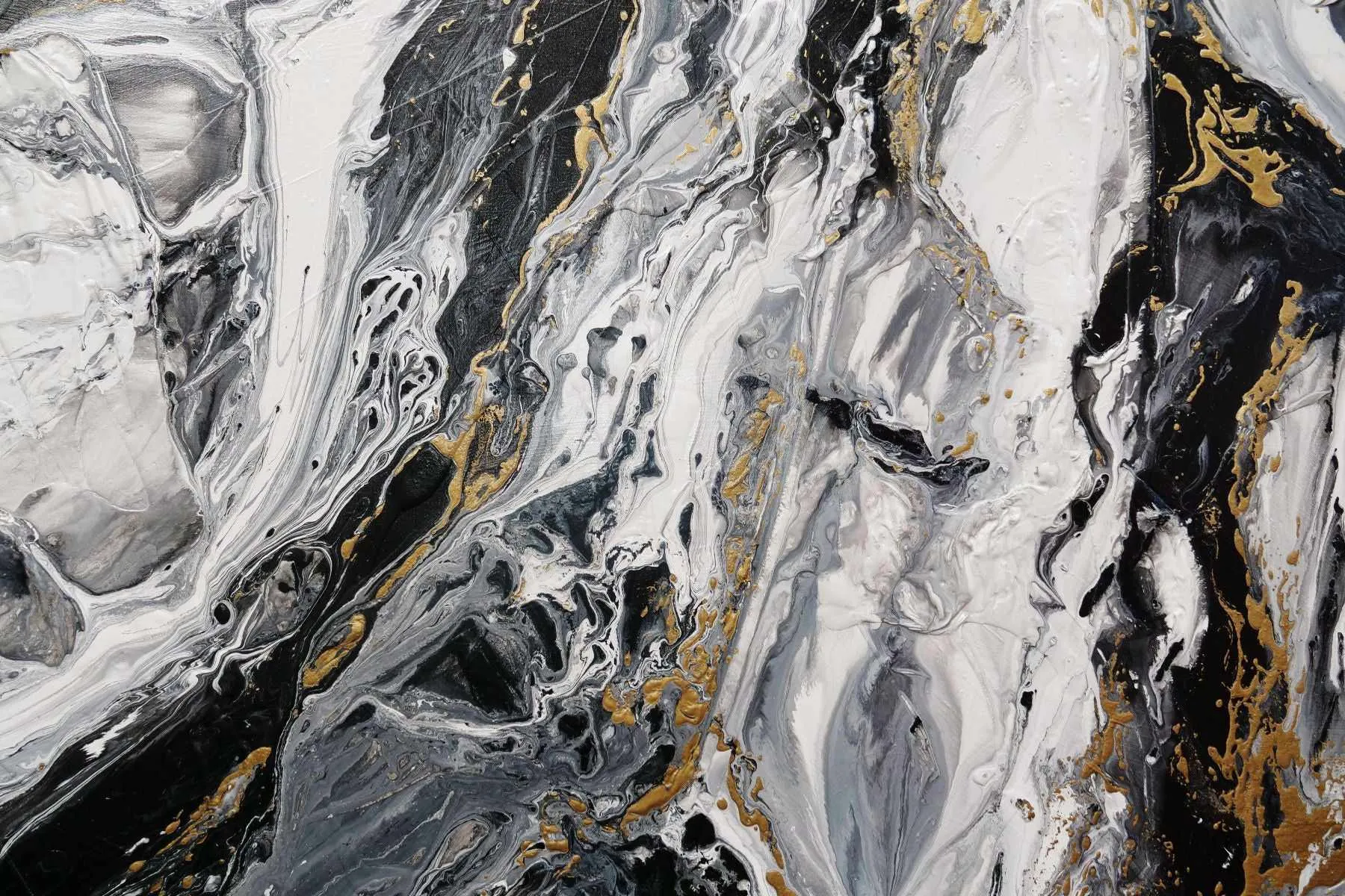 Glitz and Glamour 140cm x 180cm Black Gold White Textured Abstract Painting (SOLD)