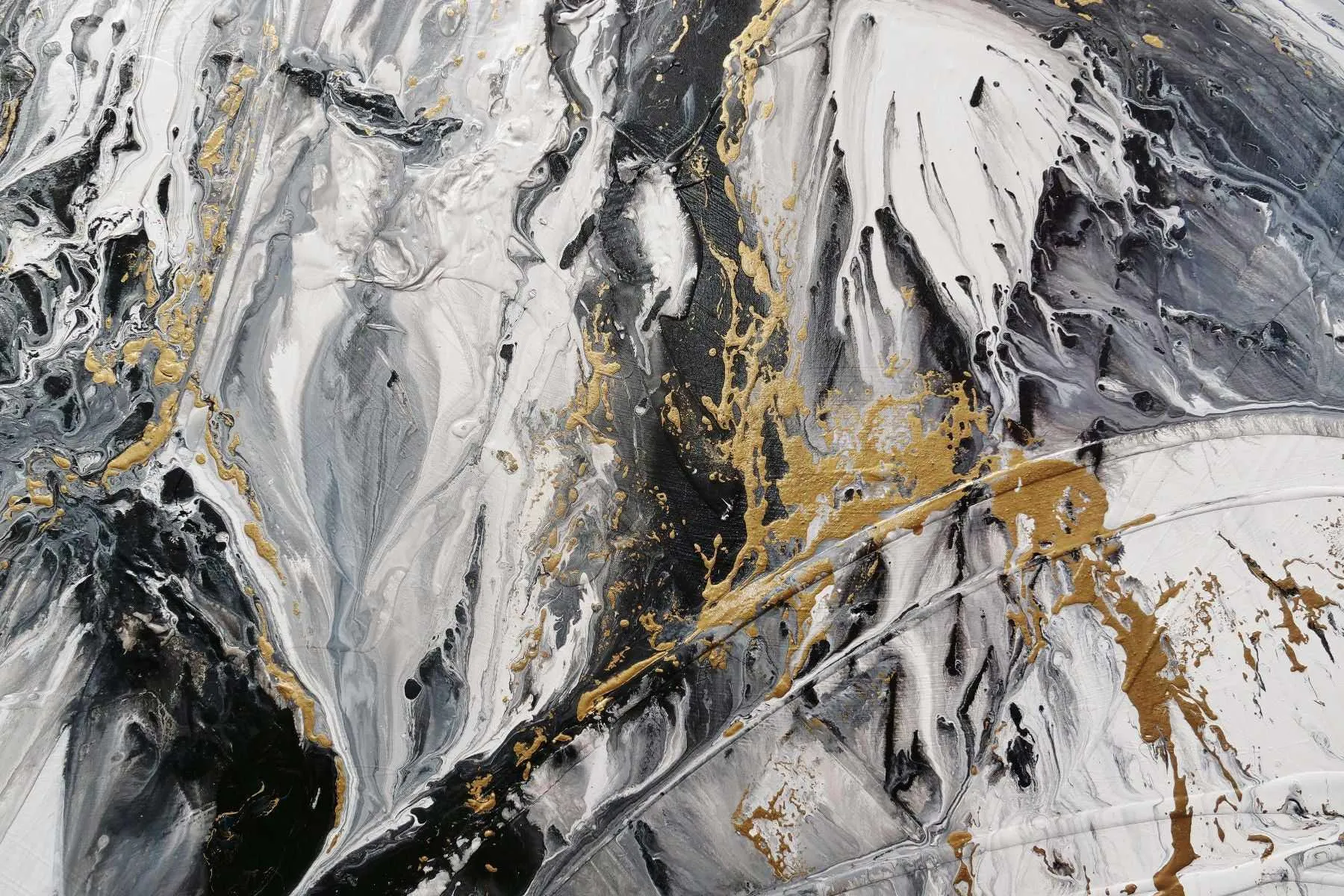 Glitz and Glamour 140cm x 180cm Black Gold White Textured Abstract Painting (SOLD)
