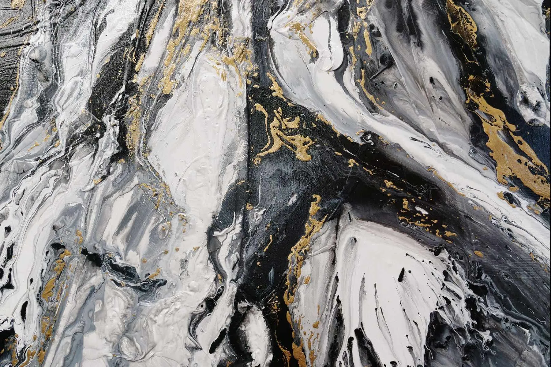 Glitz and Glamour 140cm x 180cm Black Gold White Textured Abstract Painting (SOLD)