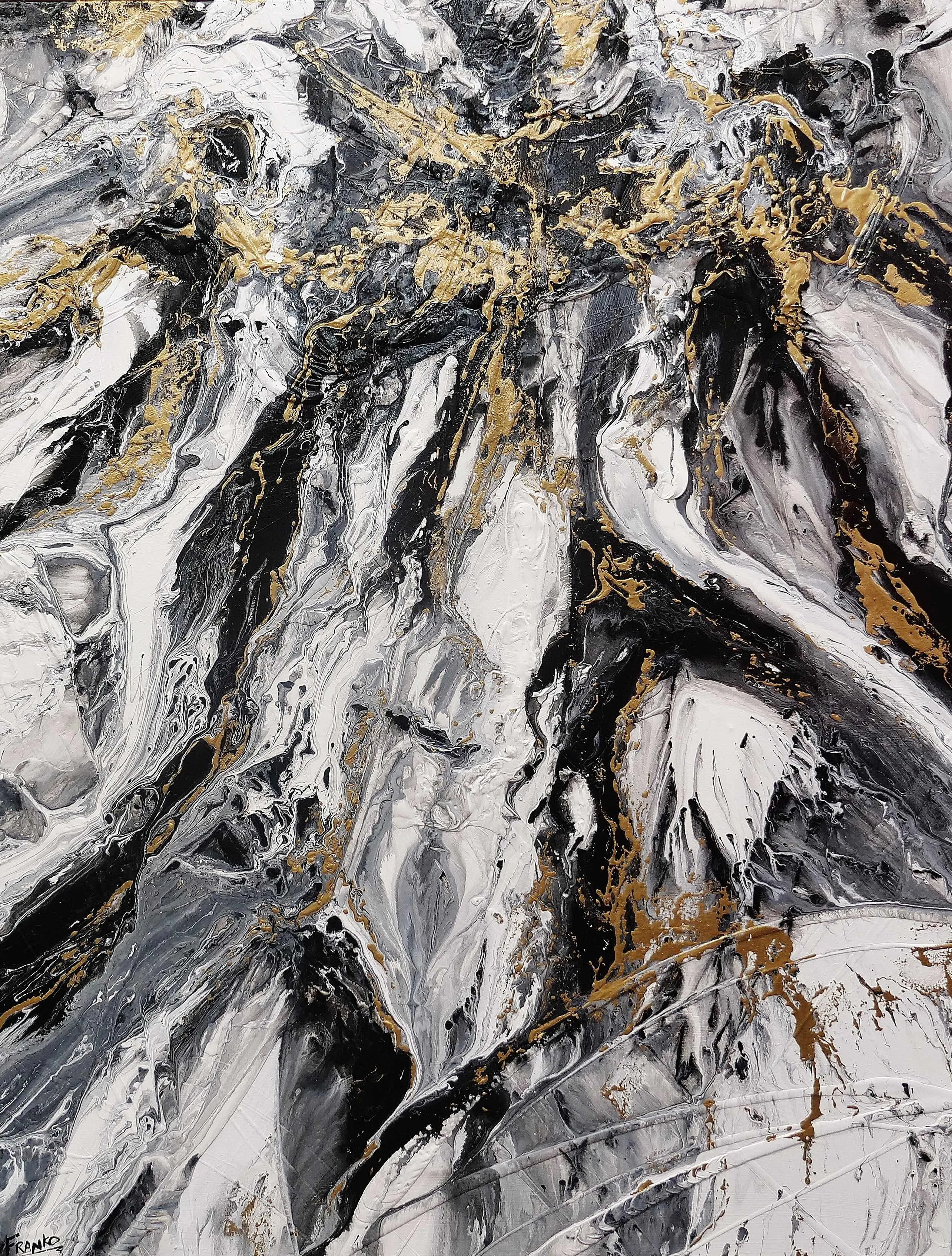 Glitz and Glamour 140cm x 180cm Black Gold White Textured Abstract Painting (SOLD)
