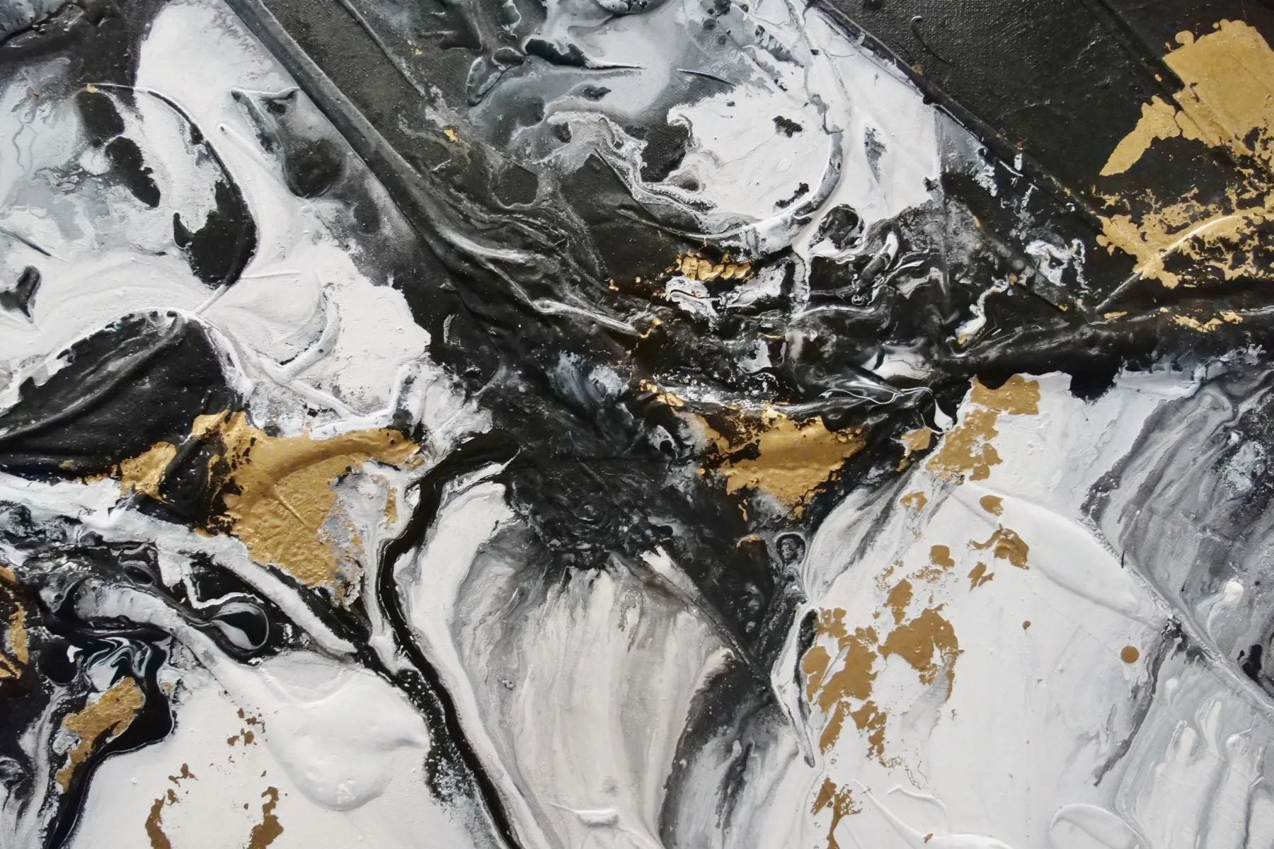 Gold Riches 240cm x 100cm Black Metallic Gold White Textured Abstract Painting (SOLD)