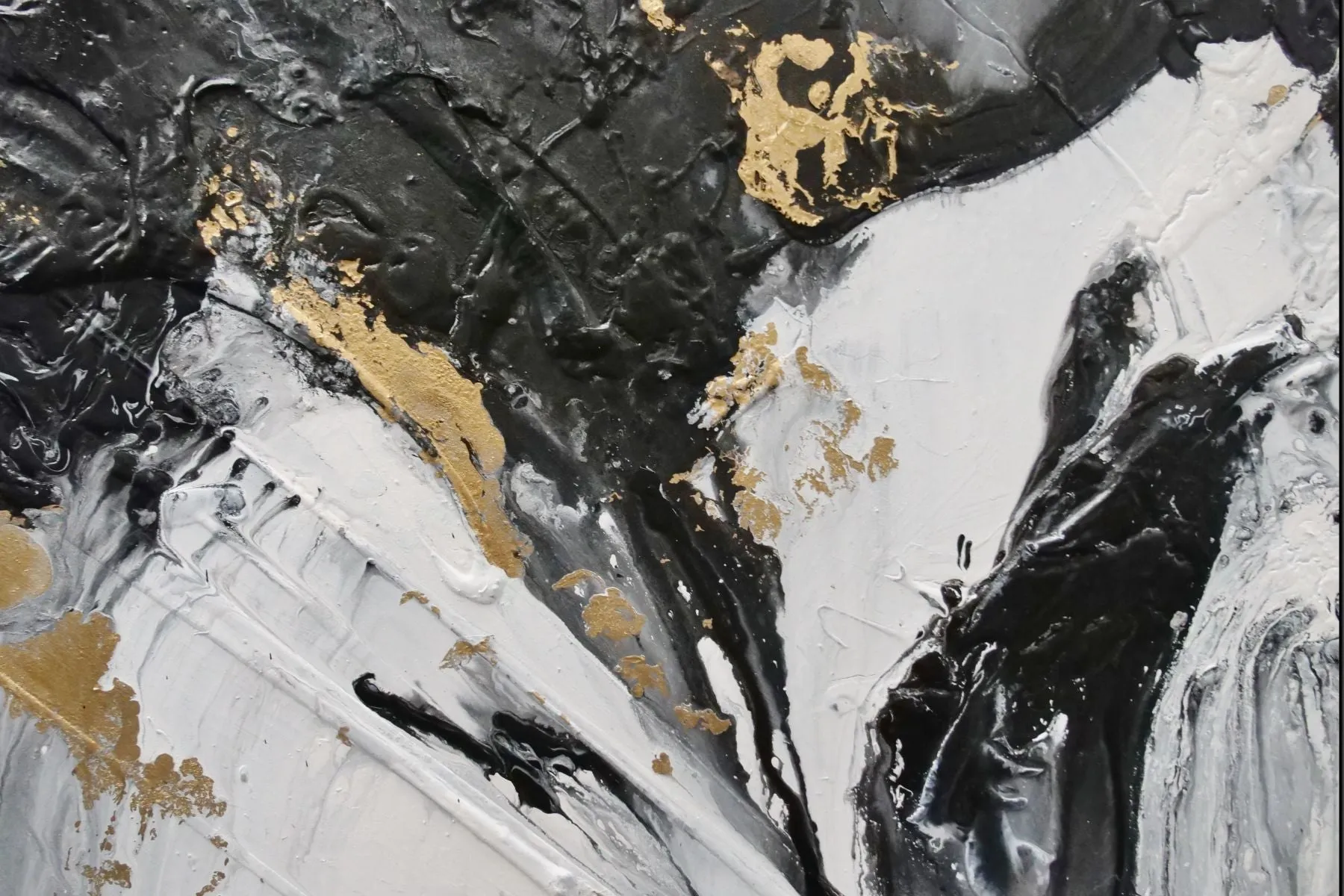Gold Riches 240cm x 100cm Black Metallic Gold White Textured Abstract Painting (SOLD)