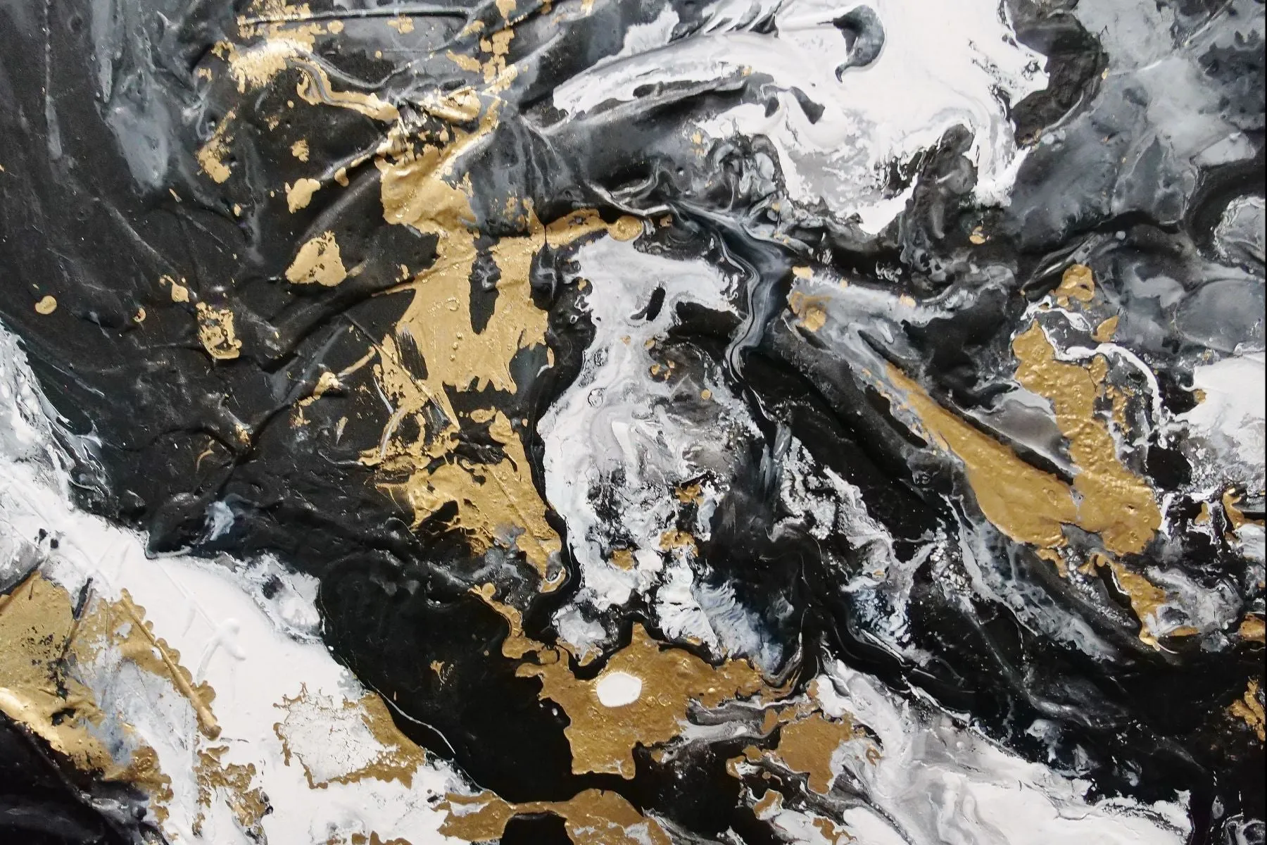 Gold Riches 240cm x 100cm Black Metallic Gold White Textured Abstract Painting (SOLD)