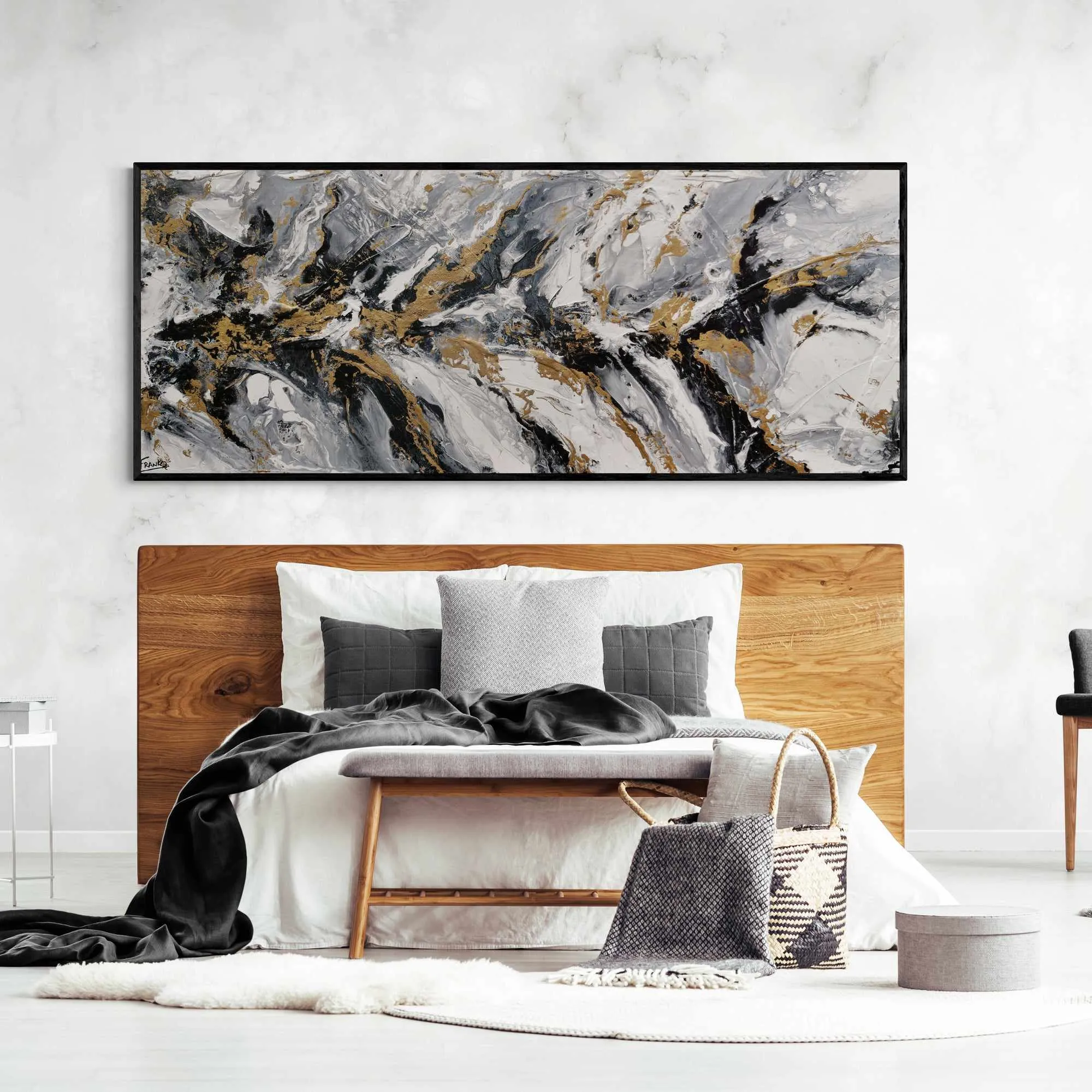 Golden Ransom 200cm x 80cm Gold White Black Textured Abstract Painting (SOLD)