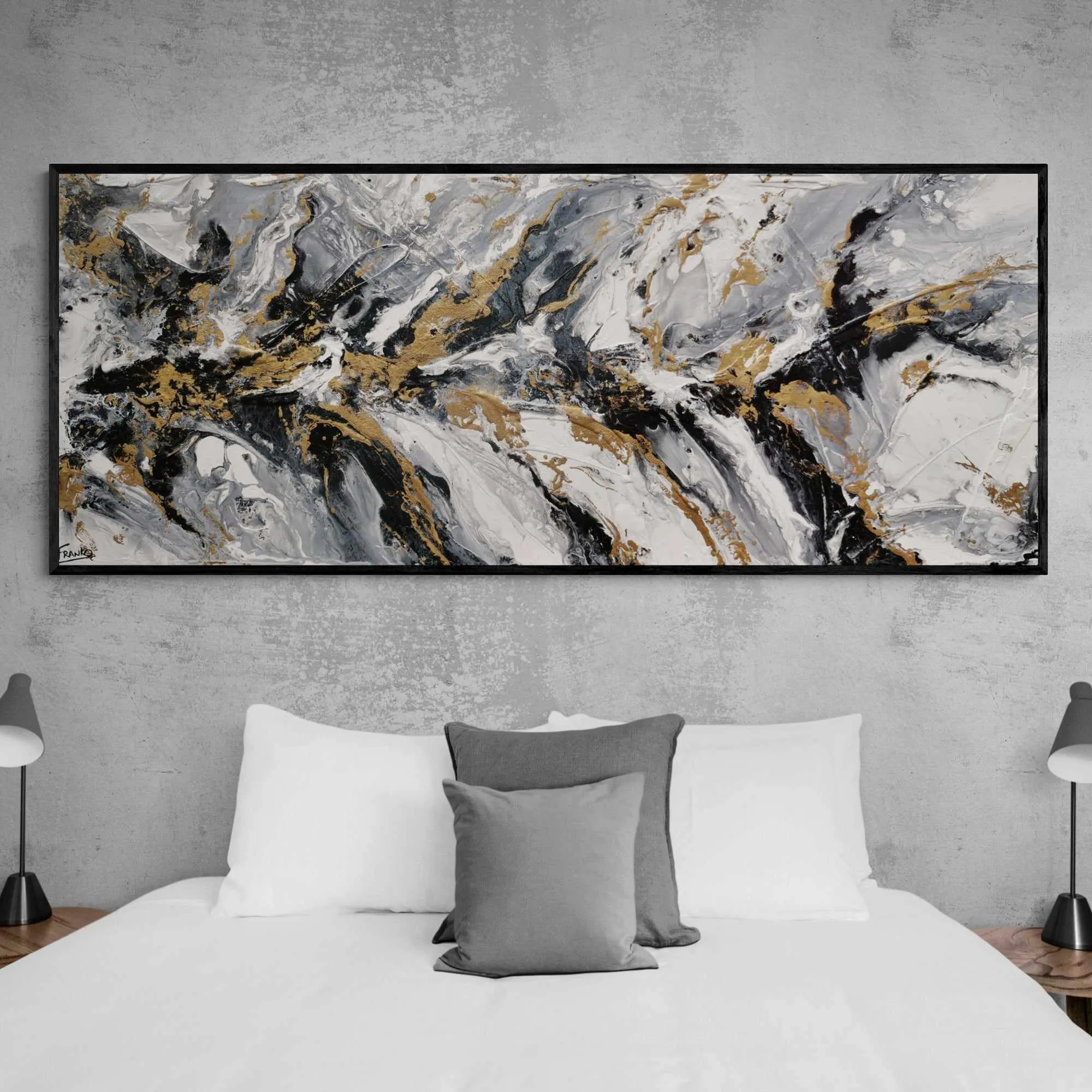 Golden Ransom 200cm x 80cm Gold White Black Textured Abstract Painting (SOLD)